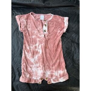 Lou Lou and Company Pink Tie Dye Henley Romper Short Sleeve 6-12 Months